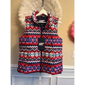 LANDS' ENDS SOUTHWESTERN AZTEC MULTICOLOR 600 FEATHER DOWN VEST SIZE M NWT